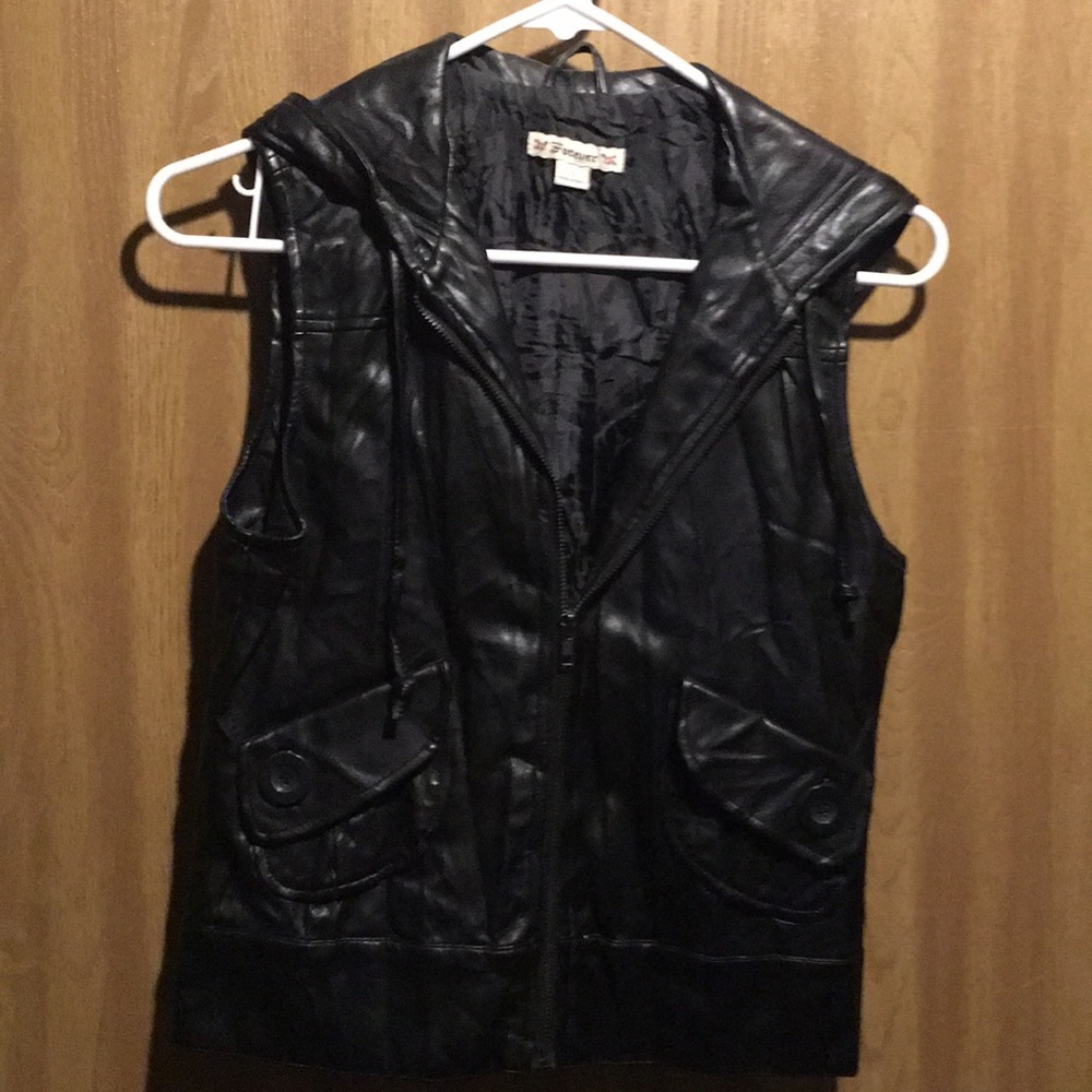Hooded faux leather vest